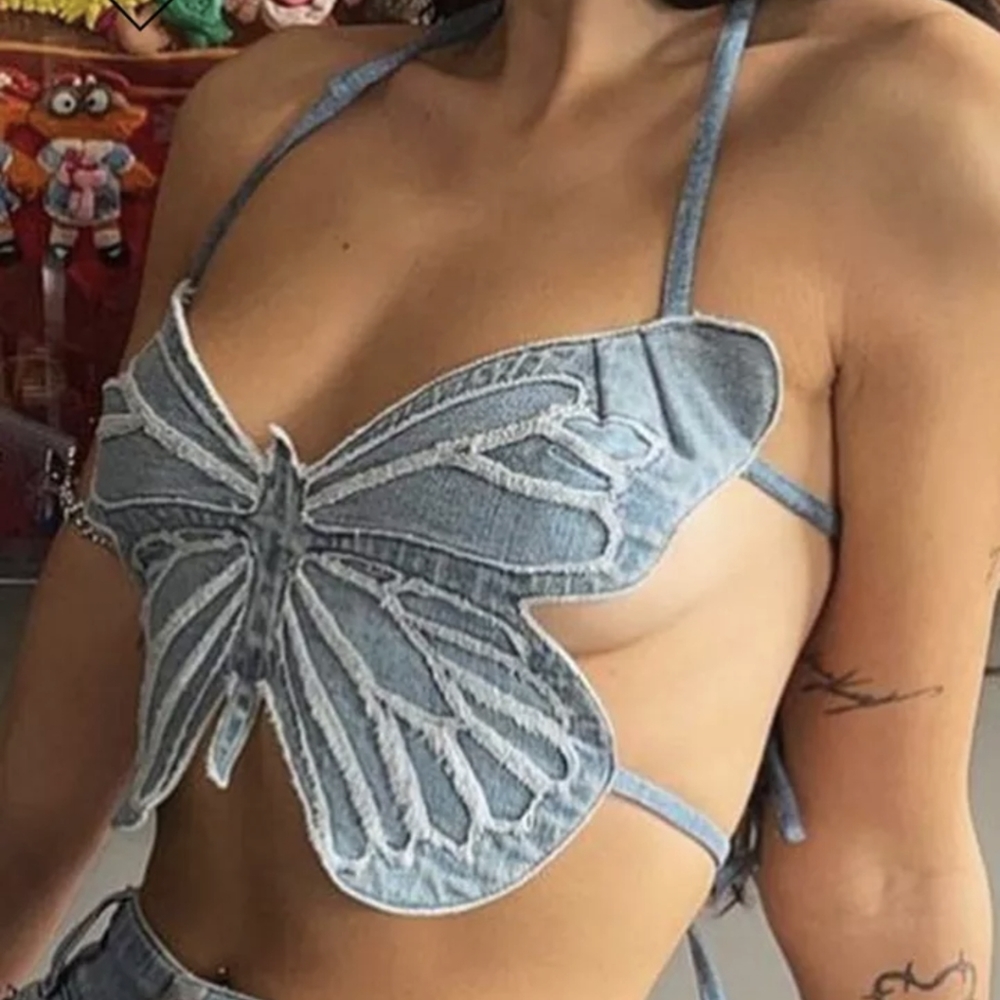 NWT SUMMER BUTTERFLY CROP TOP S: SMALL-MEDIUM